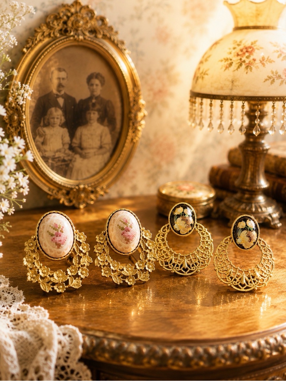 1928~ish Victorian Earrings | Gold Tone Floral Filigree Cottagecore